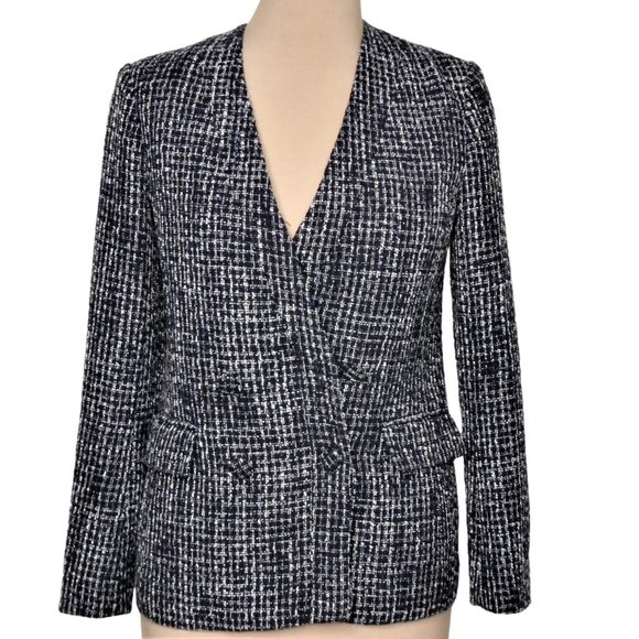 Aritzia Babaton Tweed Textured Navy Double Breasted Blazer Size 2 - Picture 1 of 14